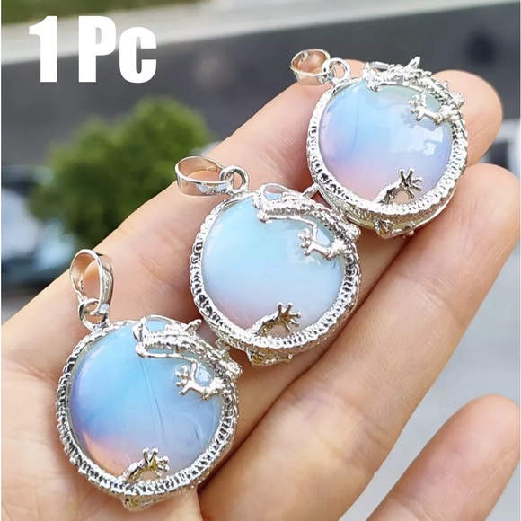 105 🖤 Opalite Gemstone Crystal Dragon Pendant Necklace Healing Positive Vibe - Picture 2 of 4